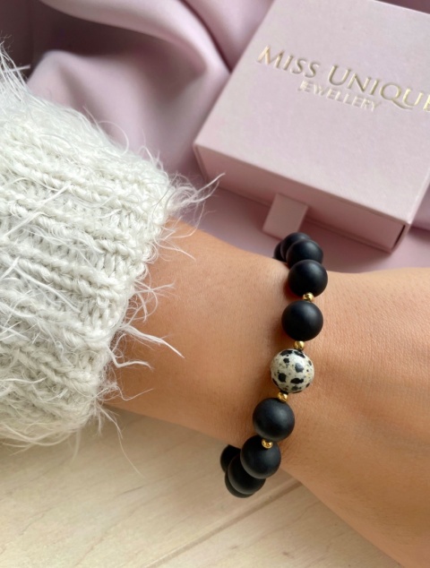 Bransoletka z matowych kamieni z Jaspisem dalmatyńskim