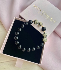 Czarna bransoletka z kamieni naturalnych z jaspisem dalmatyńskim